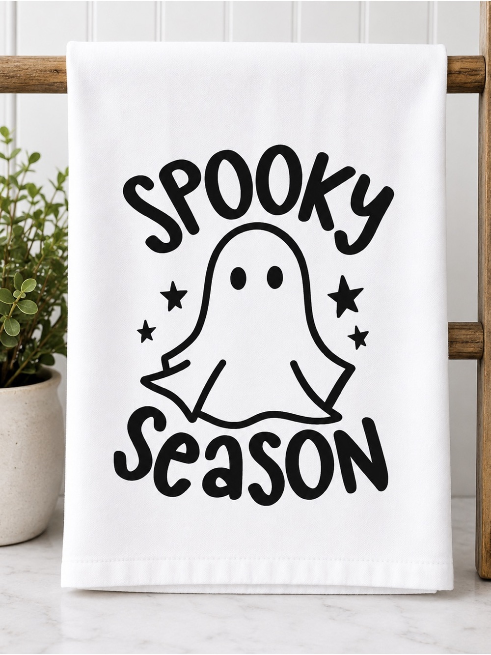 Spooky Season White Halloween Tea Towel - Unbranded